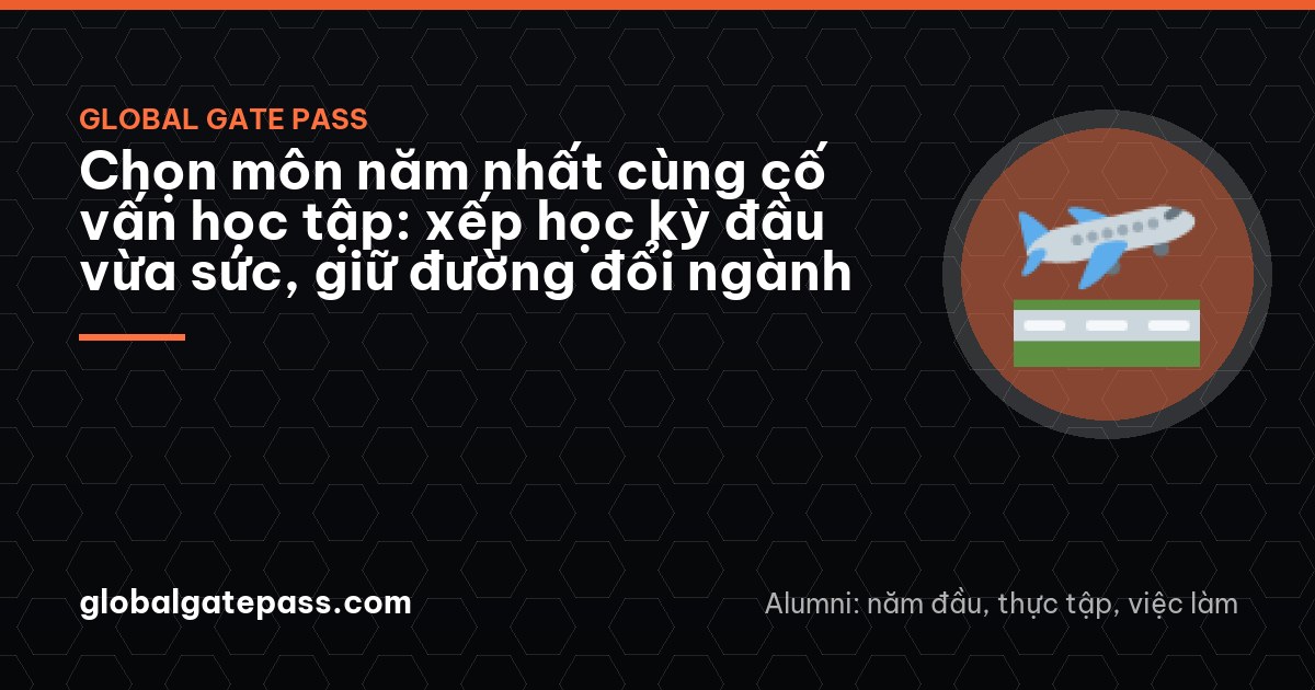 Top-down view of a wooden desk with a blank course planner grid made of colored sticky notes, a pencil, coffee cup and a closed laptop, soft morning light, warm beige tones